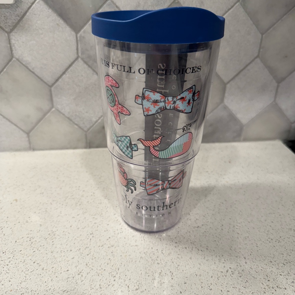 Simply Southern Tervis Tumbler with Blue Lid and Bow Tie Design